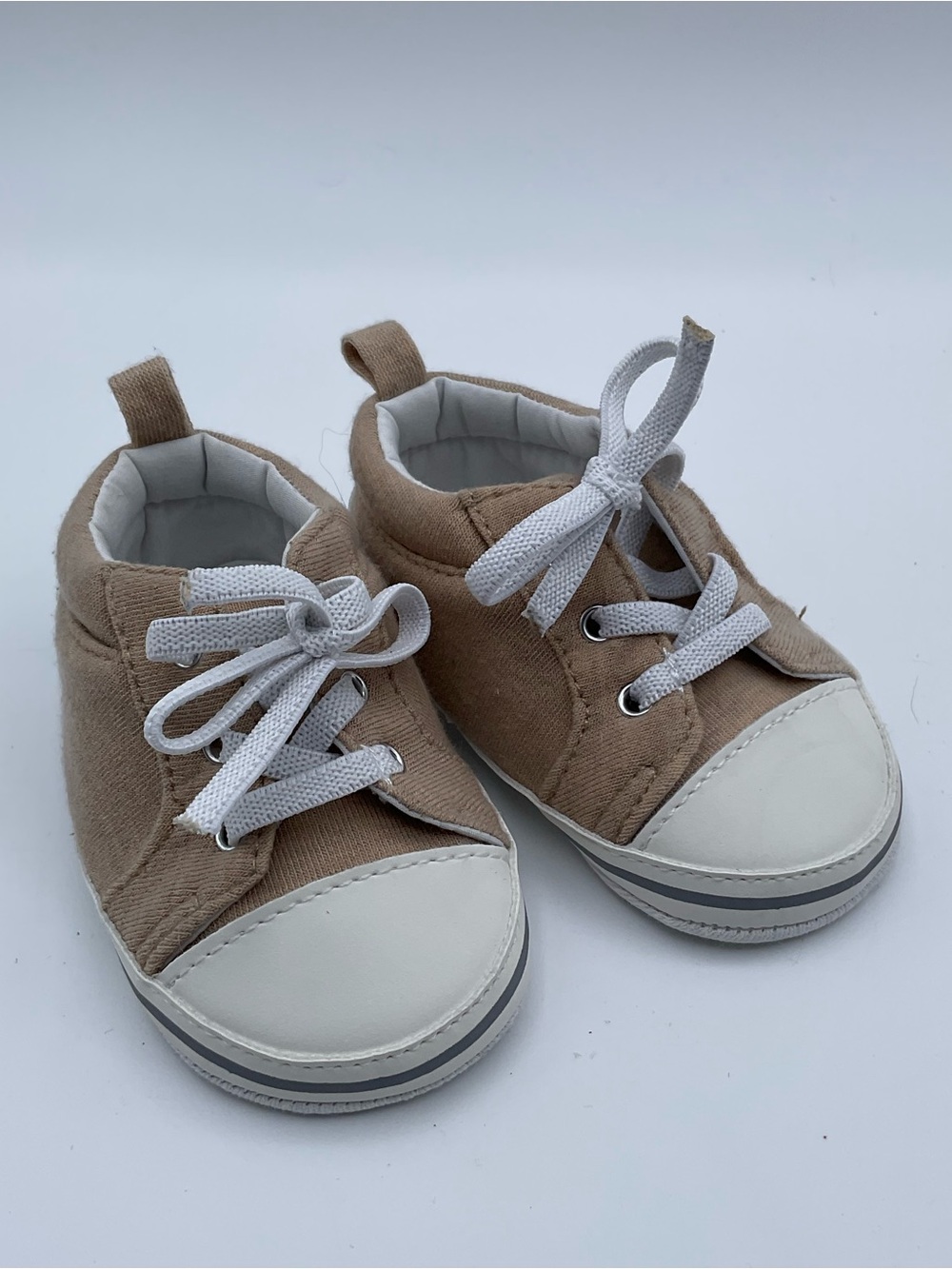 Carter’s Baby Canvas Lace-Up Sneakers Shoes Tan Beige 3-6 Months Soft Sole EUC